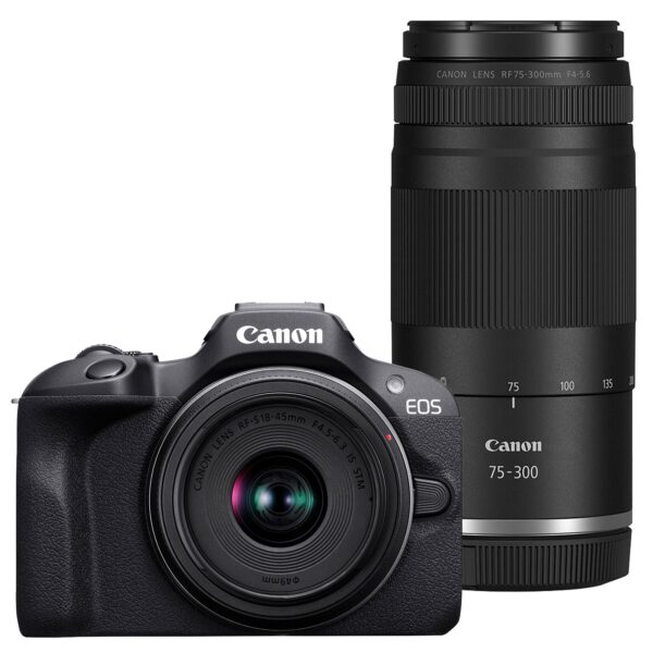 Canon EOS R100 Mirrorless Camera with 18-45 and 75-300mm lenses