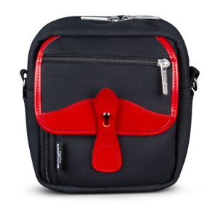Billingham Pola Stowaway Camera Shoulder Bag, Black Fibrenyte-Red Trim