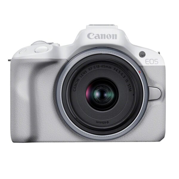 Canon EOS R50 Mirrorless Camera, White with RF-S 18-45mm lens