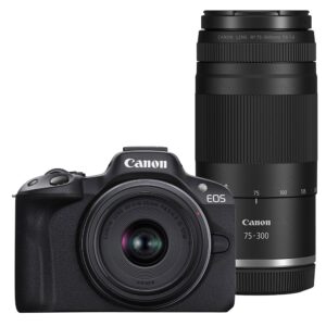 Canon EOS R50 Mirrorless Camera with 18-45 and 75-300mm lenses