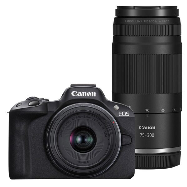 Canon EOS R50 Mirrorless Camera with 18-45 and 75-300mm lenses